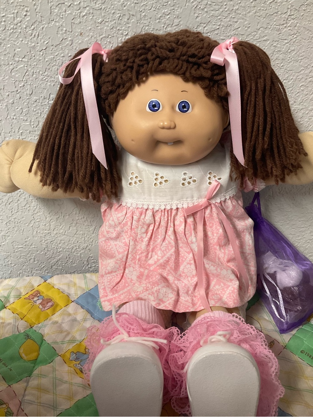 Vintage Cabbage Patch Kid Girl HTF Violet Eyes Brown Poodle Hair HM#5 1985
